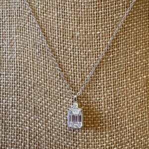 Solid Sterling Silver One Carat Emerald Cut Moissanite Necklace